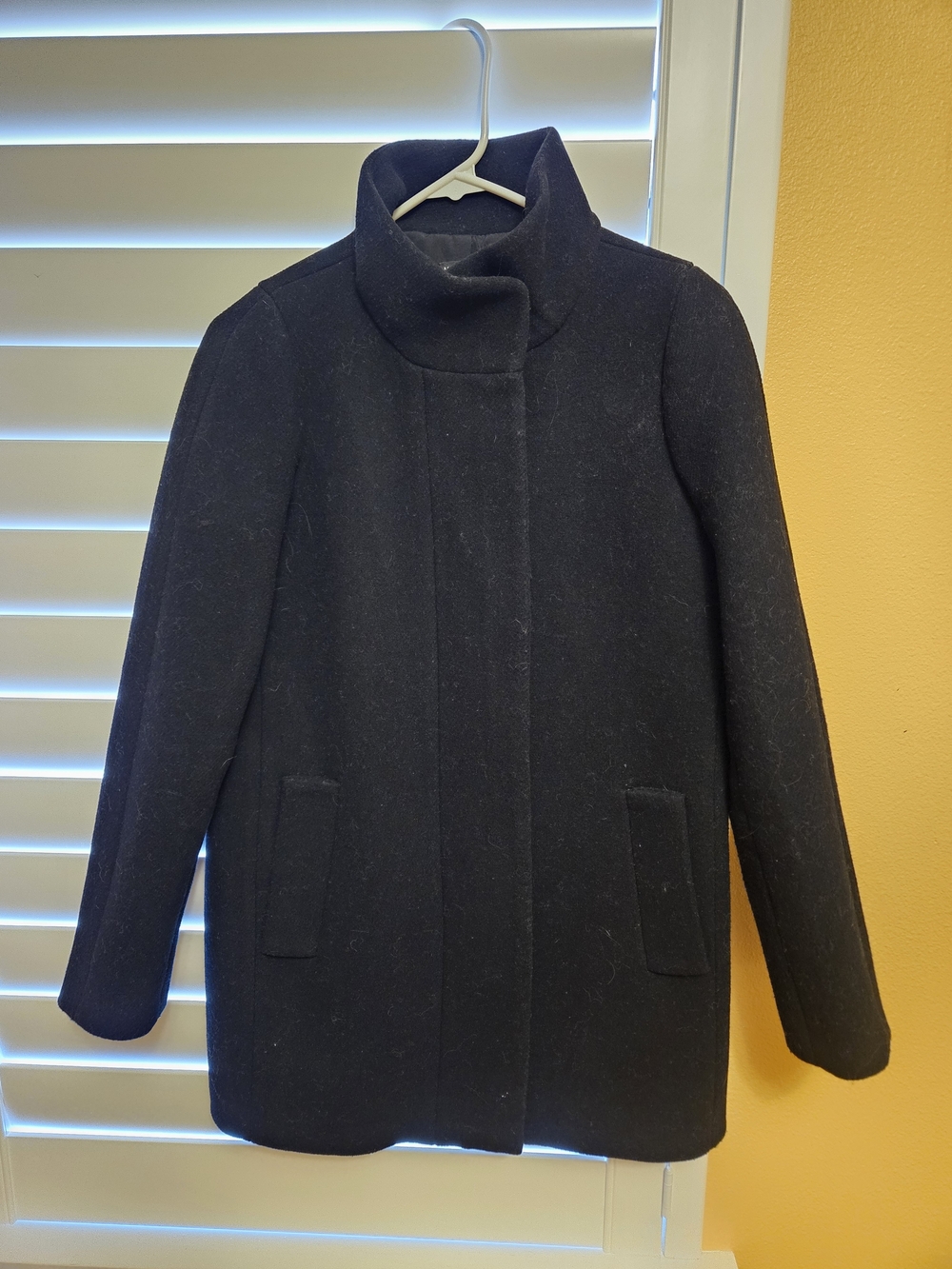 Women's Black Funnel Collar Wool Coat J. Crew